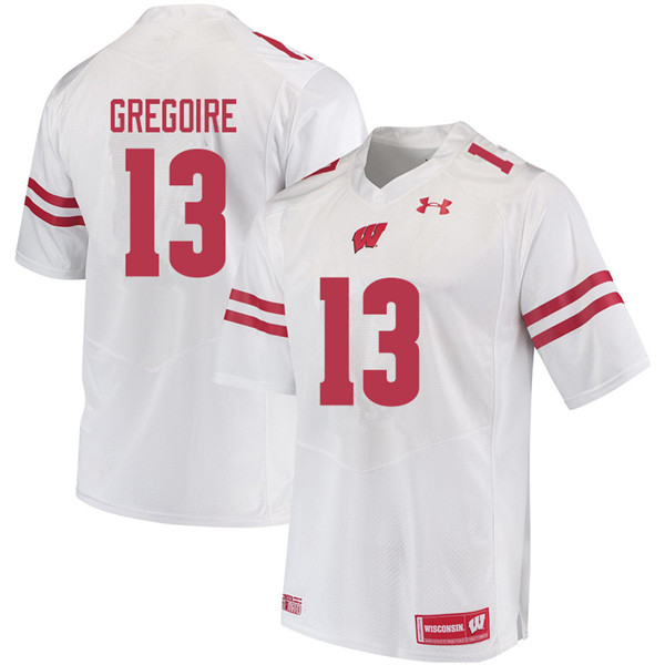 Wisconsin Badgers Men's #13 Mike Gregoire NCAA Under Armour Authentic White College Stitched Football Jersey CA40K17OM